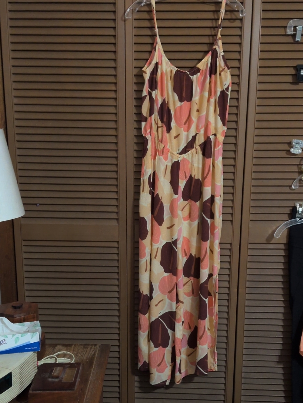 Fighting Eel Ava Sky Women’s Sleeveless Anthurium Print Jumpsuit in Peach